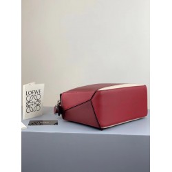 Loewe Small Puzzle Bag In Bordeaux/Garnet/White Calfskin LS929265