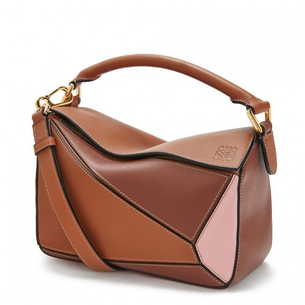 Loewe Small Puzzle Bag In Brown/Pink/Camel Calfskin LS929267