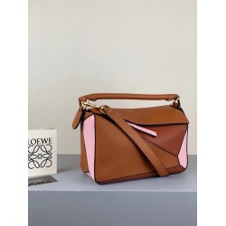 Loewe Small Puzzle Bag In Brown/Pink/Camel Calfskin LS929267