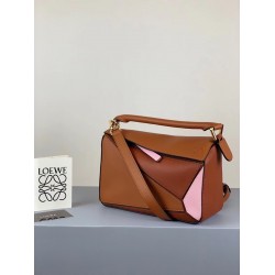 Loewe Small Puzzle Bag In Brown/Pink/Camel Calfskin LS929267