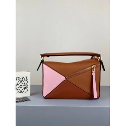 Loewe Small Puzzle Bag In Brown/Pink/Camel Calfskin LS929267