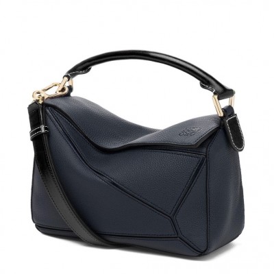 Loewe Small Puzzle Bag In Dark Blue Grained Calfskin LS929268