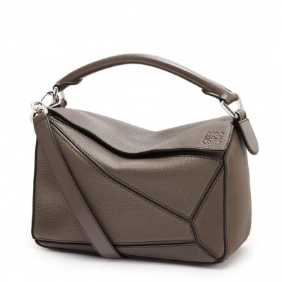 Loewe Small Puzzle Bag In Dark Taupe Grained Calfskin LS929269