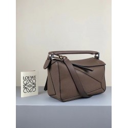 Loewe Small Puzzle Bag In Dark Taupe Grained Calfskin LS929269