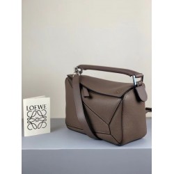 Loewe Small Puzzle Bag In Dark Taupe Grained Calfskin LS929269