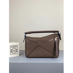 Loewe Small Puzzle Bag In Dark Taupe Grained Calfskin LS929269