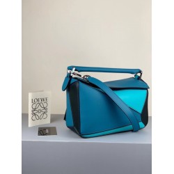 Loewe Small Puzzle Bag In Lagoon/Black/Blue Calfskin LS929271