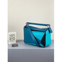 Loewe Small Puzzle Bag In Lagoon/Black/Blue Calfskin LS929271