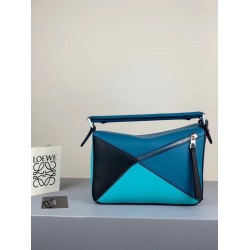 Loewe Small Puzzle Bag In Lagoon/Black/Blue Calfskin LS929271