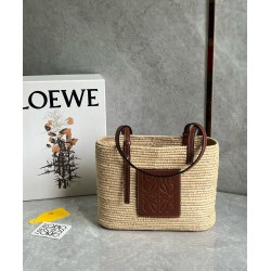 Loewe Small Square Basket Bag in Raffia and Brown Calfskin LS929277