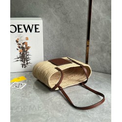 Loewe Small Square Basket Bag in Raffia and Brown Calfskin LS929277