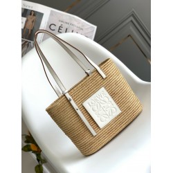 Loewe Small Square Basket Bag in Raffia and White Calfskin LS929278