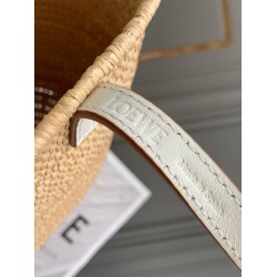 Loewe Small Square Basket Bag in Raffia and White Calfskin LS929278