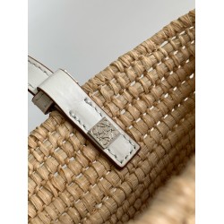 Loewe Small Square Basket Bag in Raffia and White Calfskin LS929278