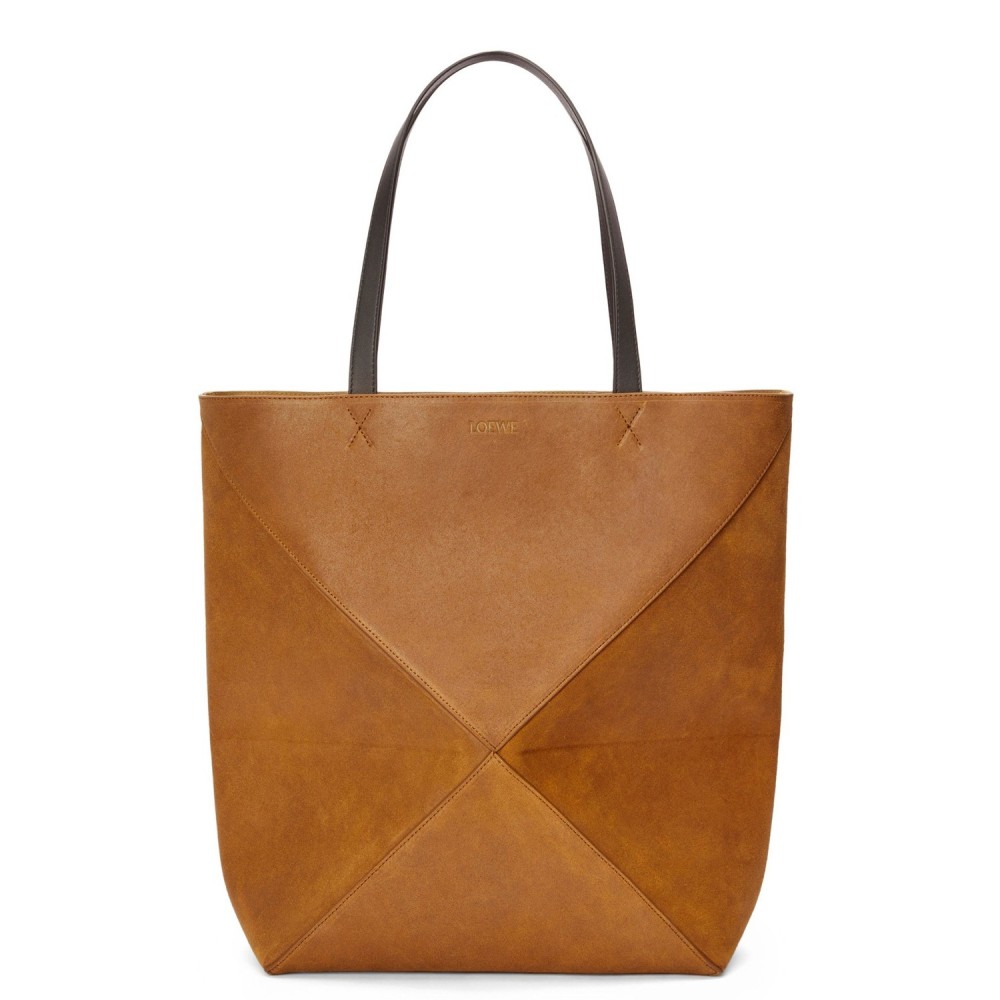 Loewe XL Puzzle Fold Tote Bag in Brown Suede Calfskin LS929285