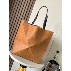 Loewe XL Puzzle Fold Tote Bag in Brown Suede Calfskin LS929285