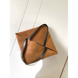 Loewe XL Puzzle Fold Tote Bag in Brown Suede Calfskin LS929285